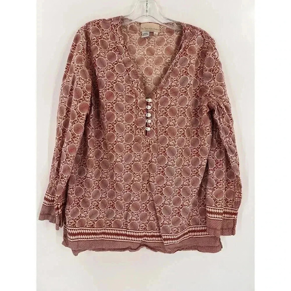 The Territory Ahead V Neck Button Geometric Tunic Blouse BOHO Size LARGE EUC - Picture 2 of 7
